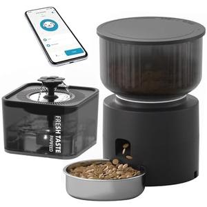 PAPIFEED 3L Automatic Cat Feeder & 3L Water Dispenser, Stainless Steel Bowl, 2.4G WiFi Pet Feeder with APP Control for Remote Feeding, 1-10 Meals Per Day, Detachable for Easy Clean (Black Suit)