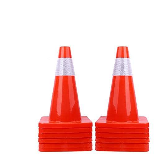 12 Pack 18" Traffic Cones Safety Road Parking Cones Weighted Hazard PVC Cones Construction Cones for Traffic Fluorescent Orange with w/4" Reflective Strips Collar Plastic Safety Signs (12)