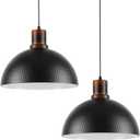 2 Pack Solid Wood Pendant Lights,16" Hammered Metal Black Finish Hanging Lighting Modern Lamp Industrial Dome Ceiling Light Fixtures for Kitchen Island Farmhouse Dining Room
