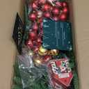 MARTINE MALL 3FT Realistic Norfolk Pine Tree Small Christmas Tree with 50 LED String Light, Full Mini Christmas Tree Artificial Tabletop Xmas Trees with Red Hanging Ball Ornaments for Table Holiday