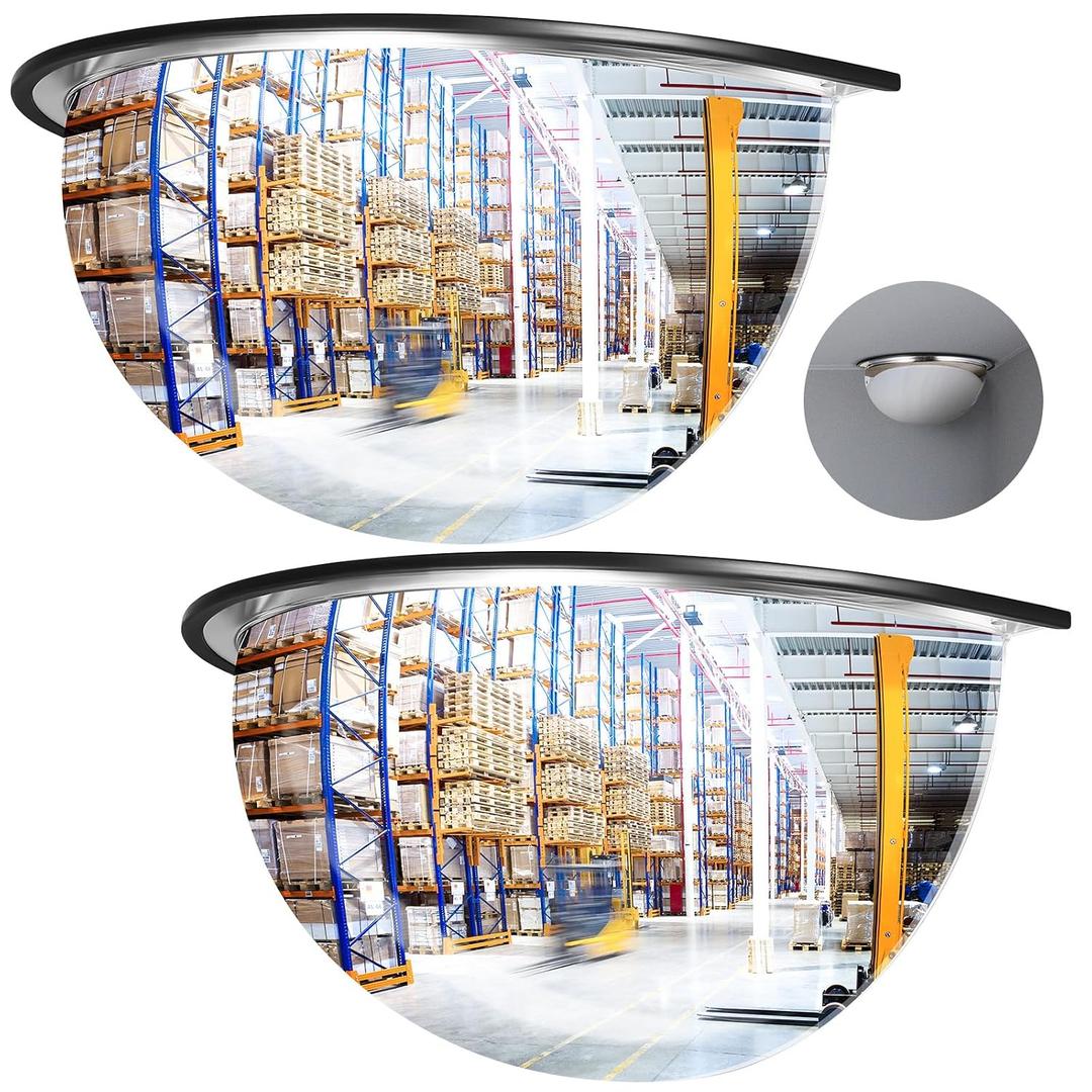 Kanayu 2 Pcs 12" Corner Mirror Blindspot for Wall Safety Security Acrylic Half Dome Convex Mirror Indoor for Ceiling Driveway Outdoor Hallway Warehouse Office Side View
