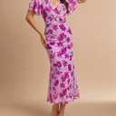Gaharu Women's Summer Floral Bodycon Wedding Guest Cocktail Maxi Dress (L)