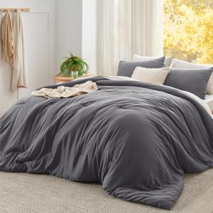 Bedsure Super King Plus Comforter Set, Dark Grey Soft Prewashed Bedding for All Seasons, 3 Pieces GentleSoft Bed Set, 1 Lightweight Comforter (128"x120") and 2 Pillowcases (20"x36")