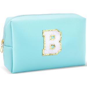 Gifts for Girls Initial Makeup Bag Personalized Cosmetic Bag with Zipper Cute Travel Toiletry Bag Waterproof PU Preppy Makeup Pouch Birthday Gift for Teen Girls Women(Blue B)