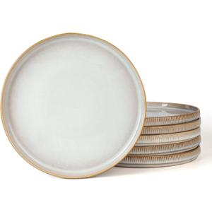 famiware Star Salad Plates for 6, 8 inches Plate Set, Stoneware Dinnerware, Small Dinner Plates for Dessert, Salad, Appetizer, Cappuccino White