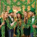 20/40/60/80 FT St Patricks Day Garland Decor Gold Green Shamrock Hat Tinsel Garland, Shiny Metallic Streamer Twist Garland Hanging St Patricks Day Decorations for Home Indoor Outdoor Party Supplies