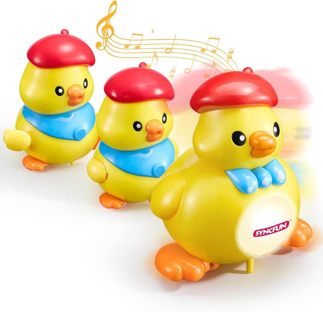 SYNCFUN Musical Duck Toy with 2 Baby Ducks, Crawling Tummy Time Toy with Light & Music, Early Learning Education, Christmas Birthday Gift for Boys Girls Aged 6+ Months, Easter Gift