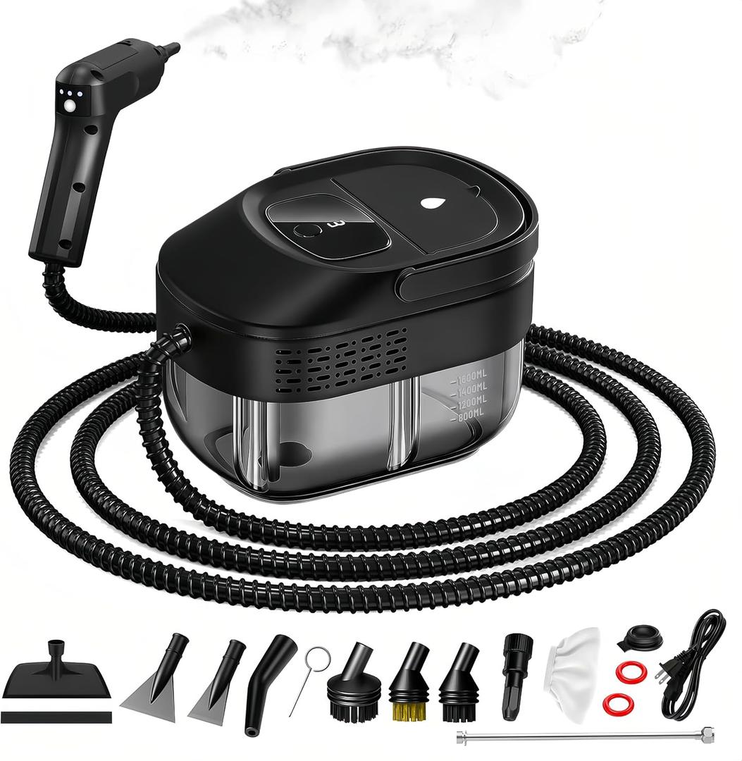 Pressurized Handheld Steam Cleaner 2500W, 54oz Large-Capacity Steamer with 3-Level Adjustable Steam, 15s Heat-Up & 15Pcs Accessories for Car, Tile, Grout, Couch, Floor, Bed, Dirt, Furniture