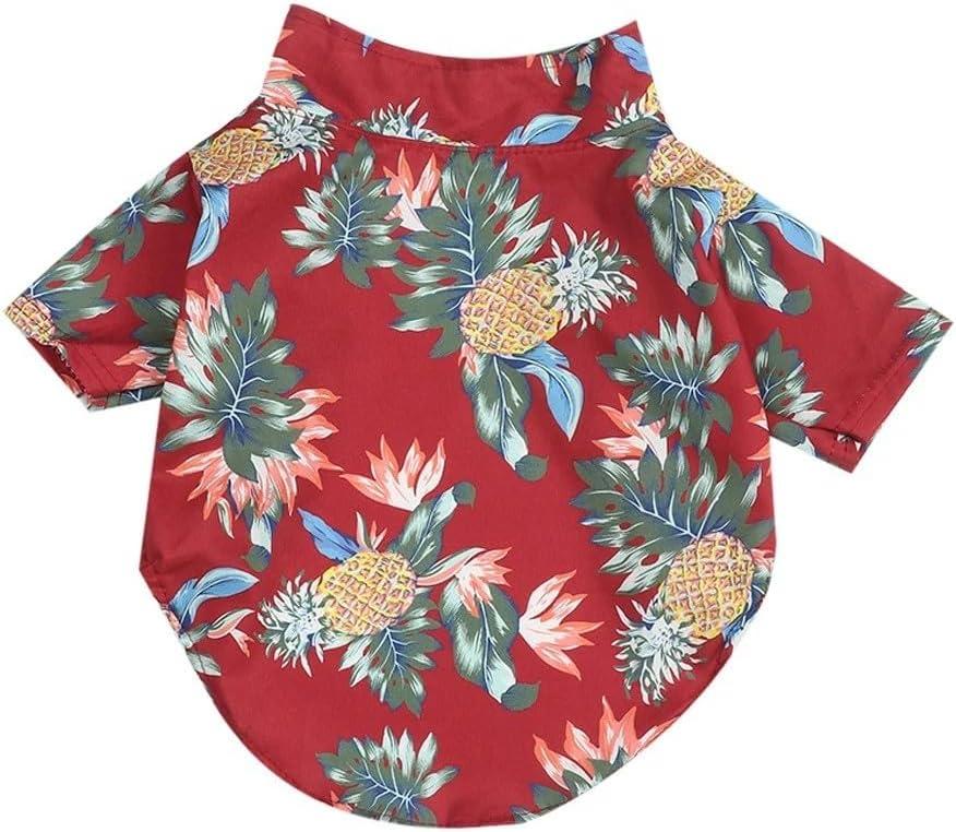 DOPI 1Pcs Pet Shirts Hawaiian Pet Dog Polo T-Shirts Hawaiian Pet Clothes Beach Coconut Tree Print Pet Summer Shirt (XL,Red)