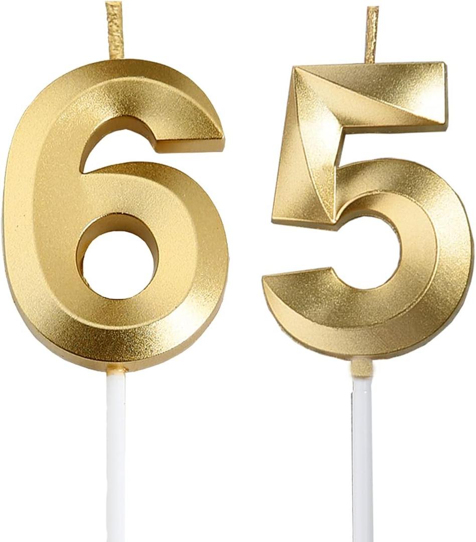 Gold 65th & 56th Birthday Candles,Gold Number 65 56 Cake Topper for Birthday Decorations Party Decoration