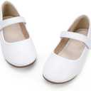 Hehainom Toddler Girls Flats Mary Jane Flower Girl Dress Shoes School Wedding Party Shoes (White Pu, 6)