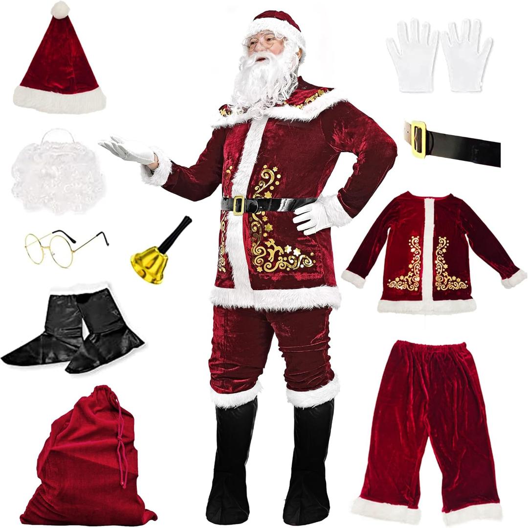 KatchOn Deluxe Velvet Santa Suit for Adults - 11 Pieces | Santa Costumes for Adults | Christmas Costumes, Santa Claus Costume (XX-Large)