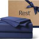 REST® Evercool®+ Cooling Sheet Set, Queen Size, Midnight Blue, Breathable Bed Sheets for Hot Sleeper with Ionic+ Self-Cleaning Silver Yarn for Sensitive Skin, 1PC 