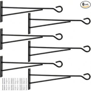 Eyrosa 8" Hanging Plant Hooks (6 Pack), Rust-Proof Metal Wall Brackets for Vertical Garden, Sturdy Plant Hangers for Outdoor Fence, Bird Feeders, Lanterns & Wind Chimes, Black Minimalist Decor