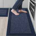 BEQHAUSE Kitchen Rugs and Mats Set of 2 Non-Slip Kitchen Mats for Floor, Absorbent and Stain Resistant Kitchen Runner, Machine Washable Rugs for Kitchen, Laundry & Sink, 20"x32"+20"x48", Blue