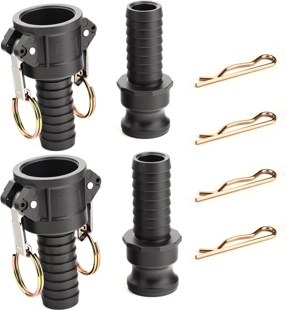 GASHER 1" Camlock Fittings Type C & E Polypropylene Cam and Groove Hose Fitting Kit with 1" Female x Male Camlock x 1" Hose Barb (2Pack)