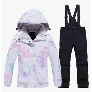 WOWULOVELY Girl's Winter Skisuit Thicken Warm Hooded Snowsuit Toddler Ski Jacket Pants Set, M