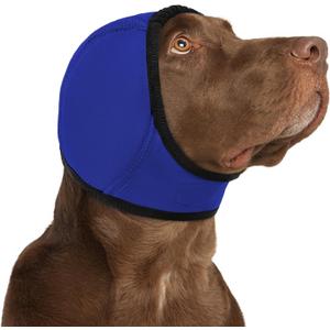 KOESON Dog Calming Hoodie - No Shake Ear Wraps for Dogs, Anxiety Relief & Noise Protection, Water Resistant Pet Ear Cover Muffs for Firework, Grooming, Thunderstorms, Swimming, Bathing, Royal Blue S