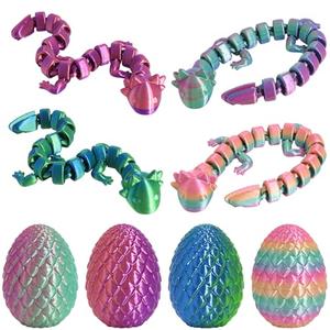 4PCS 3D Printed Animal Egg Set,Crystal Animals Egg Fidget Toy with Salamander Inside Easter Halloween for Kids (Salamander Multicolor+Rainbow) (Salamander Candy Multicolored)