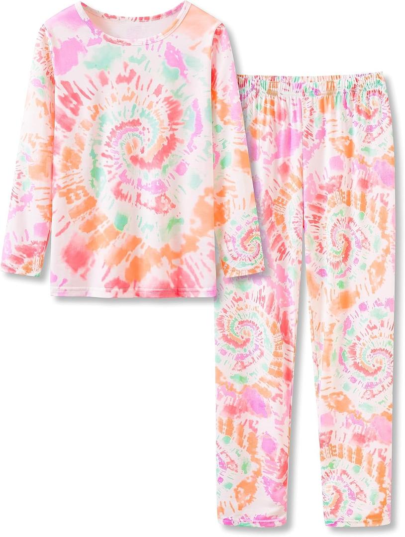 Beezizac Pajamas for Girls 100% Polyester Tie dye Sleepover Long Sleeve PJ Set Size 6-18