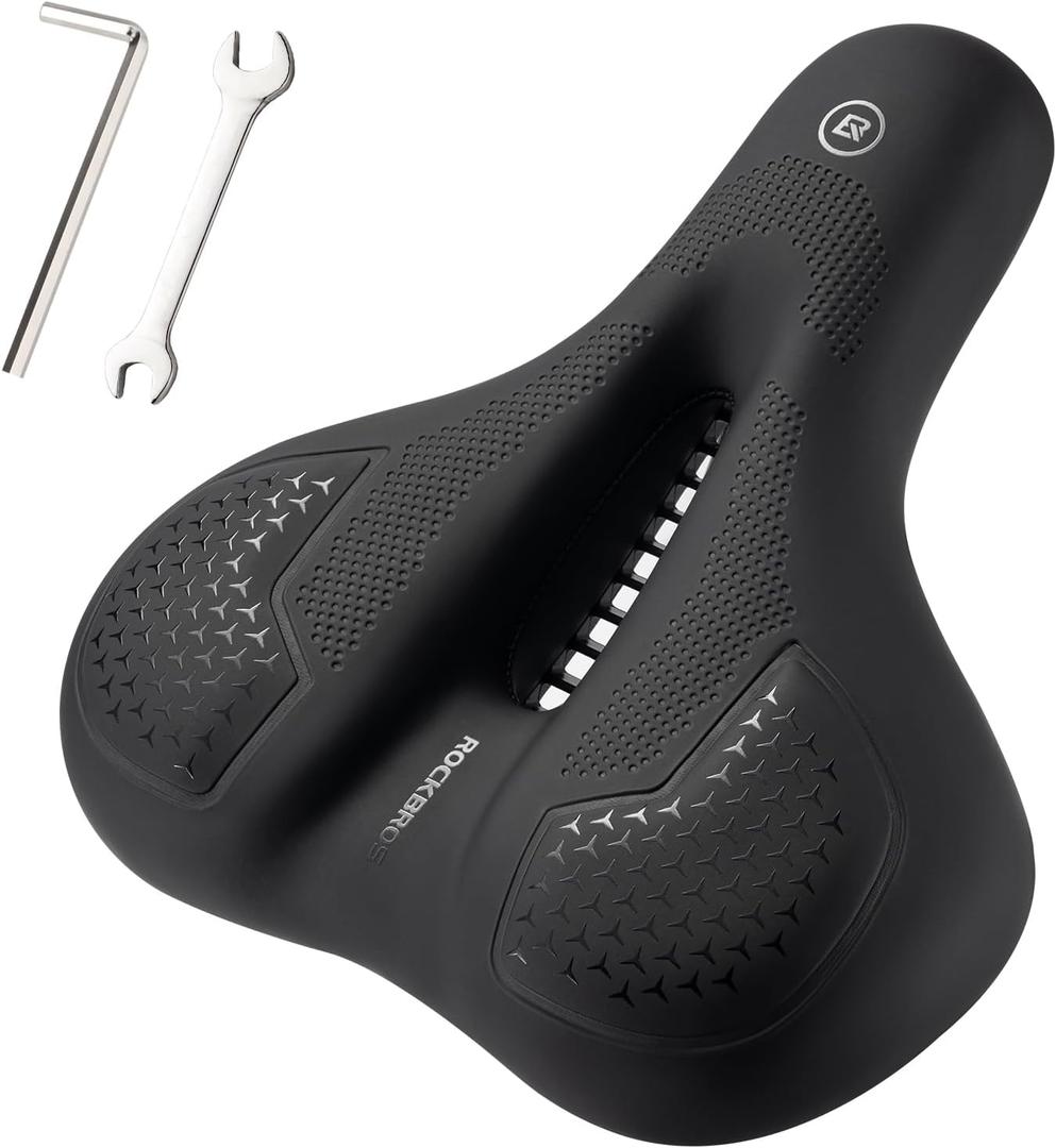 ROCKBROS Bike Seat for Men Women Comfort Wide Gel Bike Seat Replacement,Breathable Waterproof Padded Bicycle Saddle, Compatible with Cruiser/Mountain/Fat Bikes