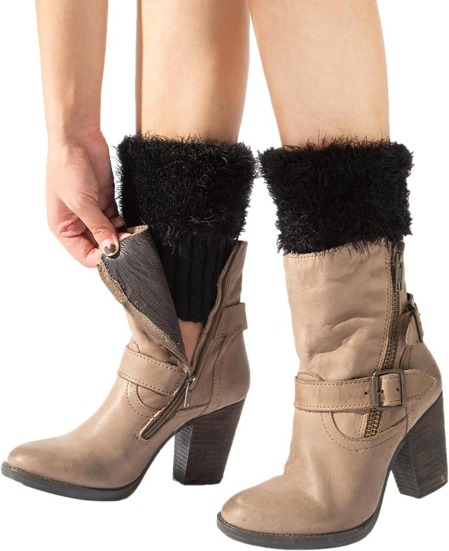 Bestjybt Womens Fur Boot Socks Knitted Boot Cuffs Leg Warmers