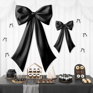 Black Bow Decor 2 Pack,Large & Small Black Coquette Room Backdrop Wall Decor for Bachelorette Baby Shower Bridal Shower Bow Birthday Decorations