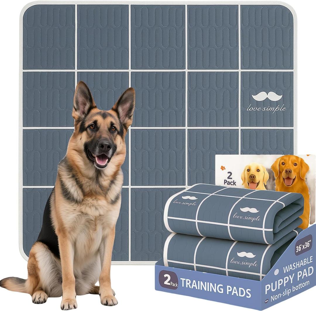 Washable Pee Pads for Dogs, 2 Pack Leak-Proof Reusable Puppy Pee Pads, Super Absorbent Non-Slip Pee Mat for Playpen, Crate, Whelping, Potty Training (Grey, 36" x 36") (Gray)