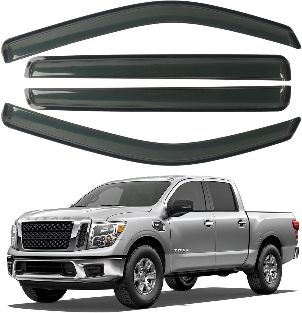 4 PCS CHYKORLA Window Visor Rain Guards Fit for 2022 2023 Nissan Frontier Crew Cab, Tape-on Side Wind Window Deflectors, Outside Mount Smoke Tinted Vent Visors Shade Shield