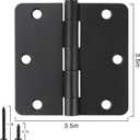12 Pack Black Door Hinges Black Matte Black Hinges for Doors 3 1/2 Interior Door Hinges 3.5" x3.5 Inch Hinges Rounded 1/4" Raidus Standard Residential Bedroom Door Hinge Sturdy Door Hardware