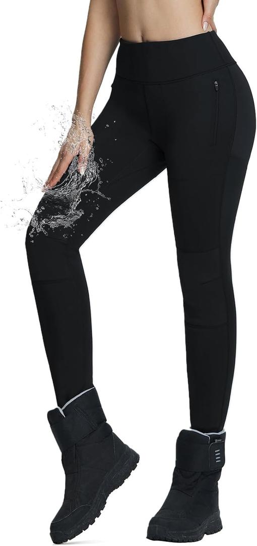 baleaf Women's Snow Pants Winter Thick Insulated Waterproof Fleece Lined Leggings Ski Hiking Outdoor Cold Weather Gear (Large, Black)