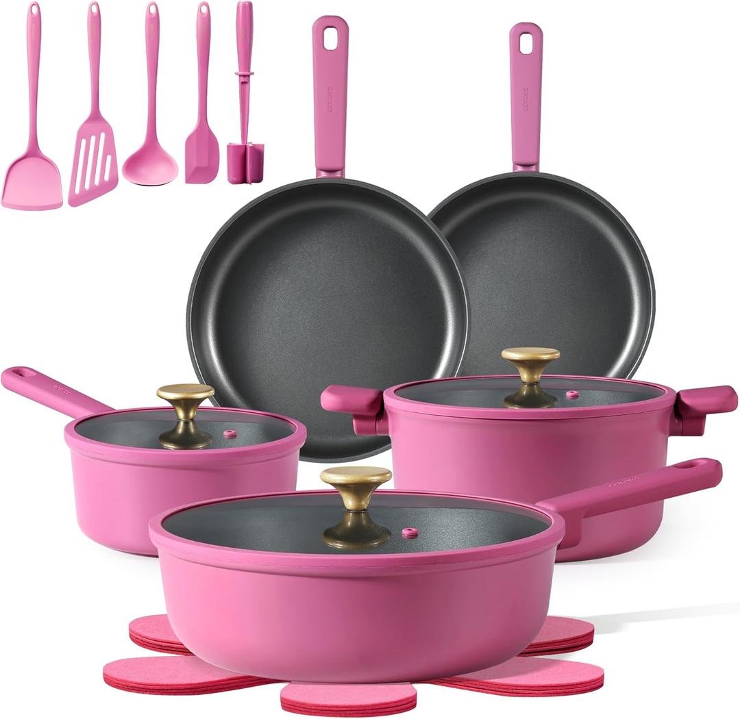 CAROTE Non Stick Pots and Pans Set, Cookware Sets Nonstick, Kitchen Cooking Set with Stay-Cool Handles,with Silicone Tools and Pot Protectors,17 Piece