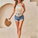 MakeMeChic Women's Crochet Fringe Pullover Sweater Crew Neck Sleeveless Knitted Tank Top (L)