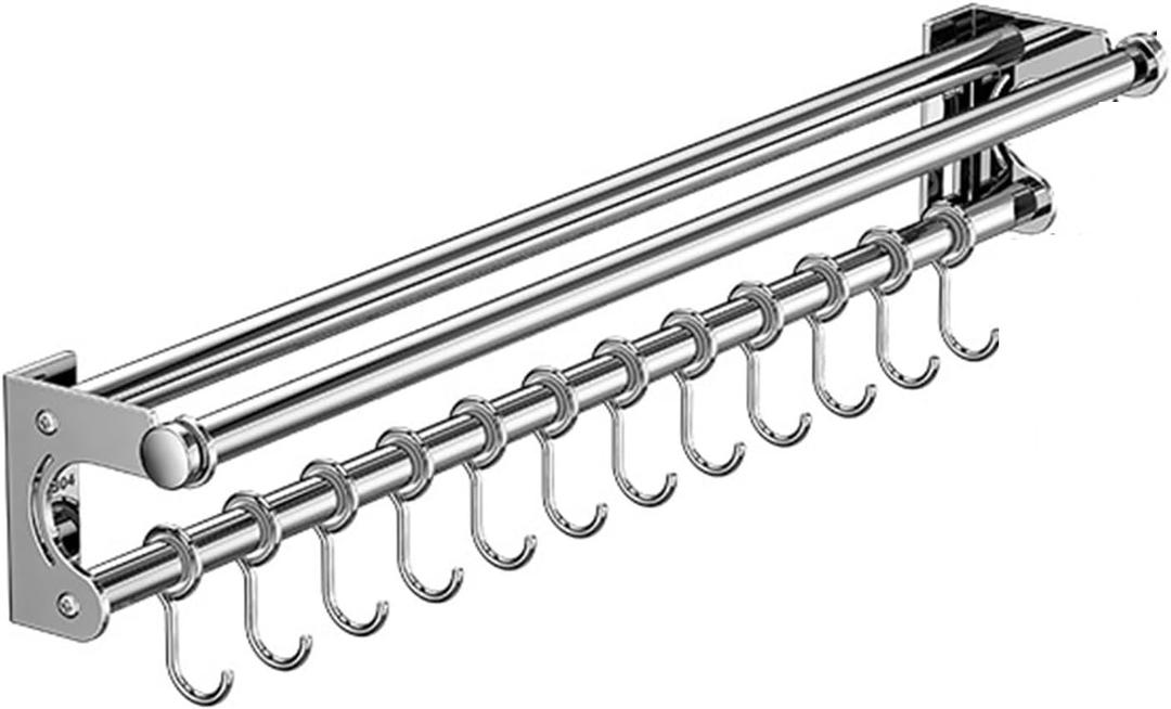 Hanging Wall Mount Knife Wall Mount,Kitchen Utensil Hanger,Space-Saving Kitchen Utensil Rack with Hooks,Kitchen Storage Shelf for Utensils Spatula Spoon, Easy to Clean (Silver, 50CM+10Hook)