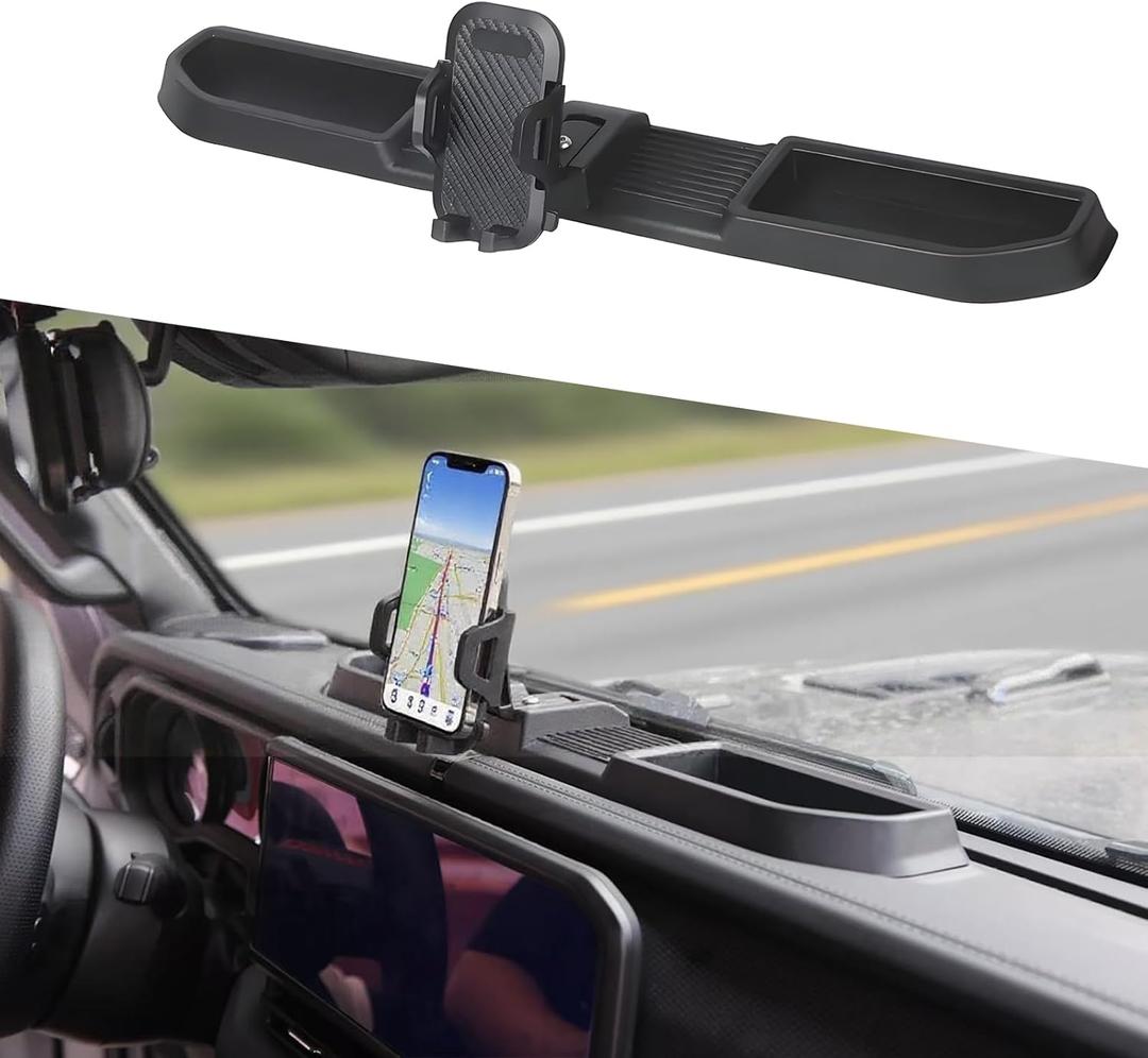 LIUQING Car Phone Mount Holder, 360 Rotating for Jeep Wrangler JL/JLU & Gladiator JT 2024-2025 | Dash Storage Tray Accessory with ABS Material | No-Drill Installation (Excludes 4XE Models)