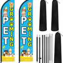 Remagr 2 Set Pet Grooming Feather Flag Pole Kit Pet Care Store Business Advertising Include 7.9 ft Dog Grooming Banner Sign 11.5 ft Flag Pole Kit with Stake and Bag for Outdoor Events Promotion