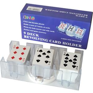 DNB Revolving Playing Card Tray - 9 Deck Plastic Rotating Canasta Card Holder