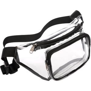 Veckle Clear Fanny Pack Stadium Approved - Adjustable 33-47 Inch Strap, Transparent Belt Bag for Women Men Fits 7.5-inch Smartphone, Waist Bag Clear Bag for Stadium Events, Sport, Concerts, Black