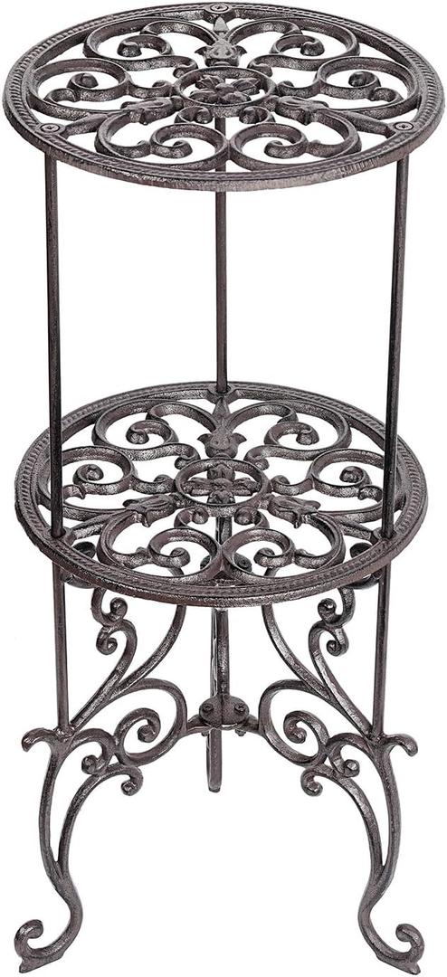 Sungmor Heavy Duty Cast Iron Potted Plant Stand,26-Inch 2 Tiers Metal Planter Rack,Decorative Flower Pot Holder,Vintage & Rustic Style Indoor Outdoor Garden Pots Container Supports
