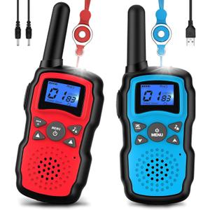 Wishouse Walkie Talkies for Kids Rechargeable with USB Charger 6000mAh Battery,Outdoor Camping Games with Flashlight Lanyard,Toys for Girls,Halloween Xmas Birthday Gift for Children 2 Pack Red Blue