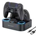 NEWDERY for PS5 Controller Charger Station Compatible with Dualsense Edge, Fast Charging Dock Stand with Cable, Dual Controller Charging Station for PlayStation 5 &for DualSense Edge (Black)