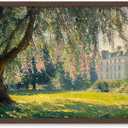 Framed Landscape Wall Art Print Vintage Impressionist Style Canvas with Tree, Flowers, and French Building Decorative Artwork for Living Room, Bedroom, or Home Office Decor, 24x16 Inch