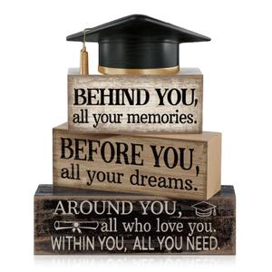 CroBlissful 4 Pcs 2026 Graduation Decorations Graduation Tiered Tray Decorations Class of 2026 Positive Quote Wooden Block Centerpiece Sign Farmhouse Congratulate Senior Gifts for Home Shelf Desk