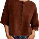 Saodimallsu Womens 3/4 Sleeve Cardigan Sweaters Button Down Crewneck Knit Cropped Tops Casual Fall Outerwear, S