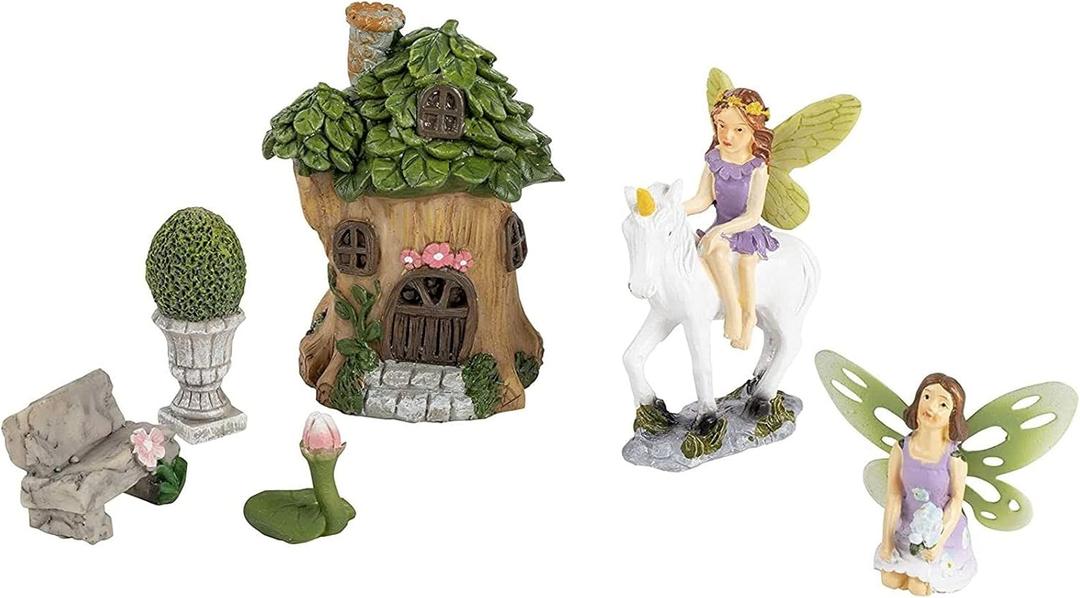 Juvale Miniature Unicorn Fairy Decoration Kit, Whimsical Garden Decor (6 Pieces)