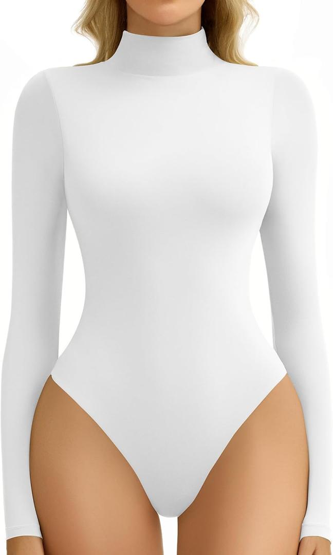 Avidlove Bodysuits for Women High Neck Long Sleeve Body Suits Snap Closure Double Lined Mock Neck Bodysuit Soft (Small, White)