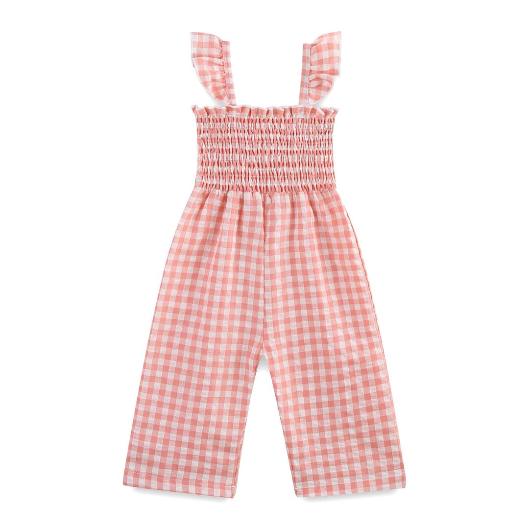 FITFIFTH POD Baby Girl Summer Clothes Infant Kids Romper Toddler Cotton Blend Breathable Jumpsuit Overall Pants Plaid Sleeveless Ruffle Halter One Piece Outfit Pink 2t (Pink)