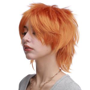 Benehair Short Cosplay Wigs Unisex Short Spiky Layered Anime Cosplay Wigs Fluffy Fashion Dark Orange Cosplayer Wig for Men Women Cosplayer Synthetic Straight Wig for Halloween Party