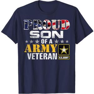 Proud Son of A Army Veteran American Flag Military Gift T-Shirt, Large 