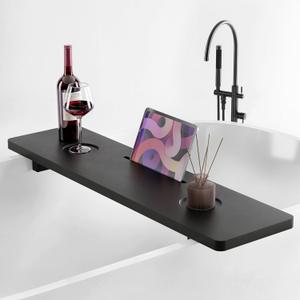 Tinamo Black Bathtub Caddy Tray Table | 35x9x2.5 Inch Large Bath Tub Tray Wooden | Anti-Tipping, Sustainable Tub Tray for Bathtub | Bathtub Accessories Holders for Bathtub (Acacia Wood)